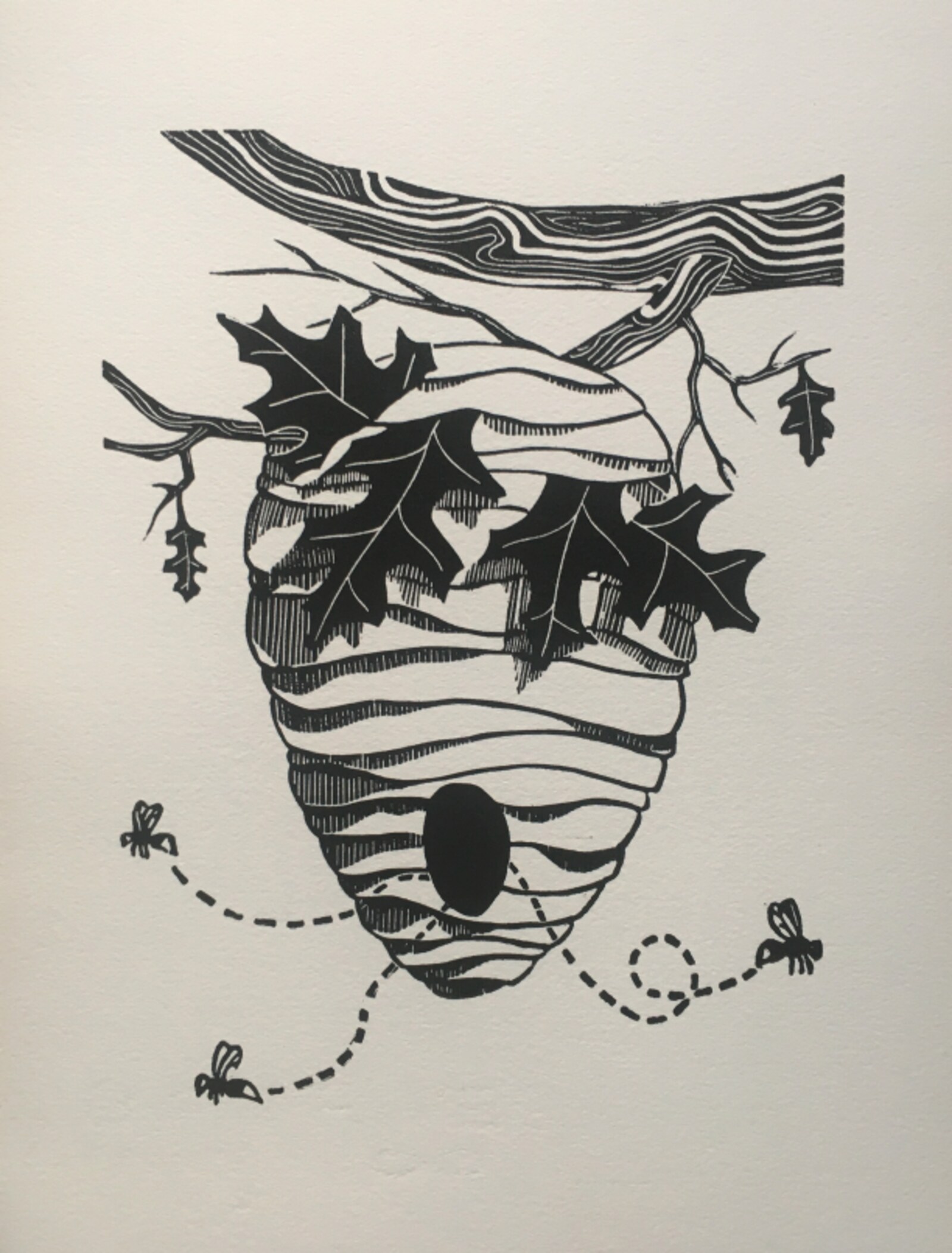 Beehive — hand-carved linocut print
